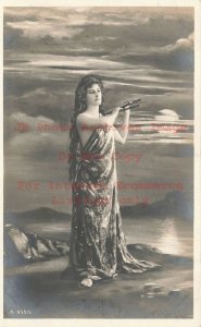 Studio Shot, RPPC, Pretty Woman Holding a Double Flute, AL Photo No 955/5