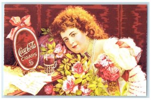 Pretty Woman Coca Cola Cigars Glass Advertising Unposted Vintage Postcard