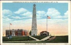 Groton CT Monument & American Flag c1920 Postcard