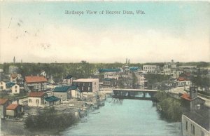 Postcard C-1910  Wisconsin Beaver Dam Birdseye View hand colored 23-11782