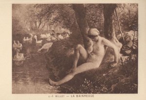 JF Millet La Baigneuse French Risque Lady Nude & Swans Postcard