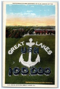 c1920 Human Picture Composed Blue Jackies Naval Station Great Lakes IL Postcard