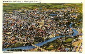 WILMINGTON, Delaware DE   CITY~BRIDGES~RIVER~Aerial View  TICHNOR GLOSS Postcard