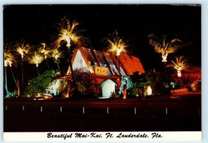 FORT LAUDERDALE, FL~ Tiki Polynesian MAI KAI RESTAURANT Night Neon 4x6 Postcard