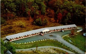 Elmac Motel Bucksport Maine ME Aerial View Old Car Fall Autumn VTG Postcard UNP 