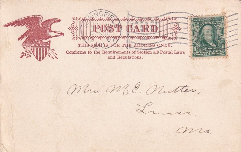 Springfield Club Missouri MO 1907 UDB Postcard E30