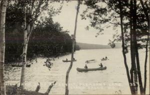 Island Falls ME Canoes on Pleasant Lake Real Photo Postcard