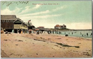 View of Beach Looking West, Watch Hill RI c1909 Vintage Postcard A76