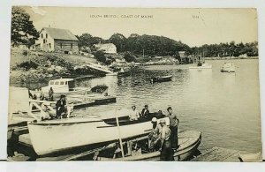 South Bristol Coast of Maine, Boats Dock Pier Homes People 1952 Postcard I9