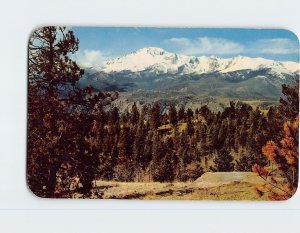 Postcard Pikes Peak from the Rampart Range Road Colorado USA