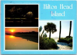 VINTAGE CONTINENTAL SIZE POSTCARD TRIPLE VIEW OF HILTON HEAD ISLAND 1987