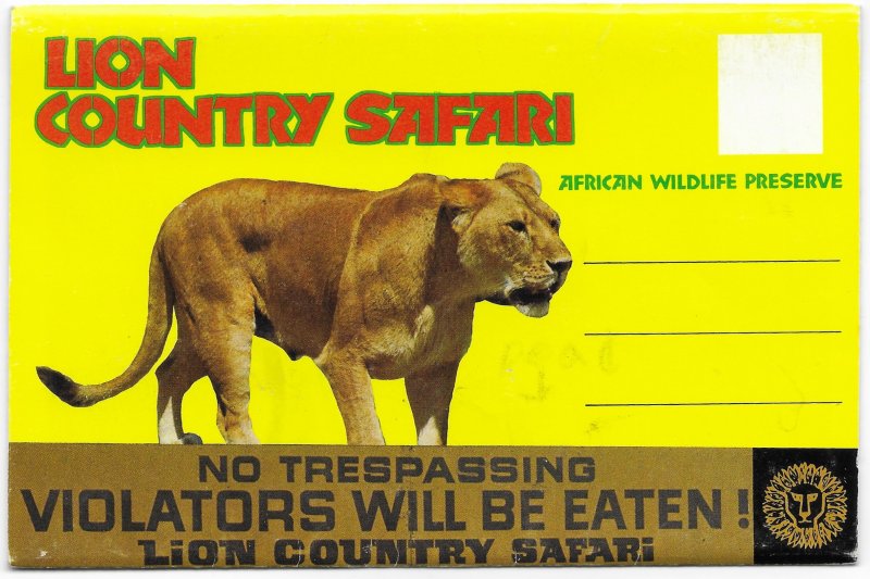 US Postcard Souvenir Folder unused.  Lion Country Safari. 14 Pictures.  .