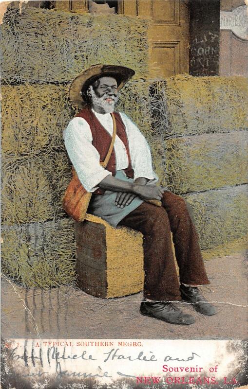 F34/ Black Americana Postcard c1910 Southern Negro Man Hay Bales 12