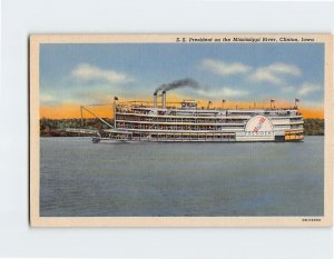 Postcard S.S. President on the Mississippi River Clinton Iowa USA