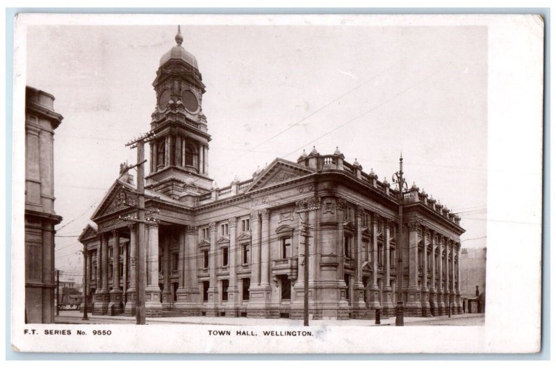 1907 Town Hall Building Street View Wellington New Zealand RPPC Photo Postcard