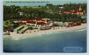 PALM BEACH, Florida FL ~ Exclusive BATH & TENNIS CLUB c1940s Linen Postcard