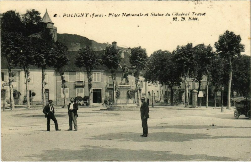 CPA Poligny- Place Nationale,Statue du General Travot FRANCE- (1044310)