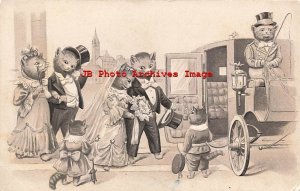 Anthropomorphic Dressed Cats at a Wedding, Carriage, Douglas Post Card Co