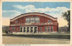 Portland ME New Exposition Building Horse & Wagon in 1920 Postcard