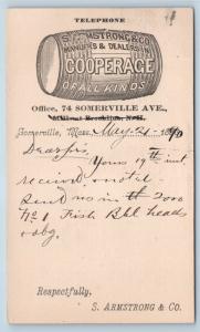 Postal Card NH Brookline Armstrong Cooperage Barrel Maker 1890 UX9 #2 N6