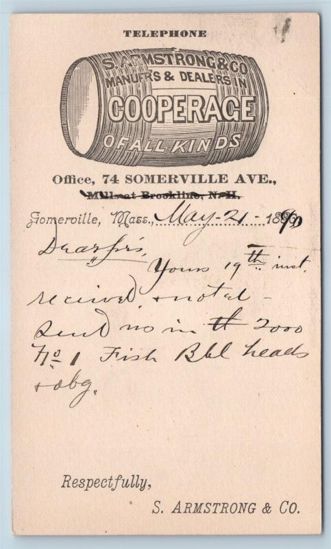 Postal Card NH Brookline Armstrong Cooperage Barrel Maker 1890 UX9 #2 N6