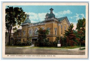 Muncie IN, St. Johns Universalist Church And Parish House Street View Postcard