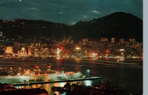VINTAGE CONTINENTAL SIZE POSTCARD HONG KONG BY NIGHT OVERLOOKING KOWLOON 1966