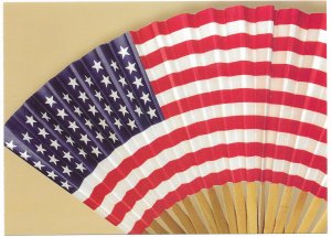 US Patriotic  pre-stamped. Modern and fan, paper and balsa. Flag.  Mint