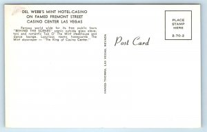 LAS VEGAS, NV Nevada  Del Webb's MINT HOTEL & CASINO Interiors c1960s Postcard