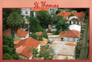 VINTAGE CONTINENTAL SIZE POSTCARD TYPICAL RED ROOFS ST. THOMAS US VIRGIN ISLES 