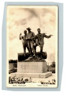RPPC of Lumberman's Memorial Monument Au Sable River, Hale MI c1937 Postcard M28
