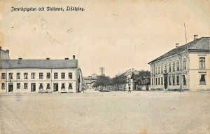 LIDKOPING SWEDEN~JERAVAGSGATAN och STATIONEN~1907 PHOTO POSTCARD