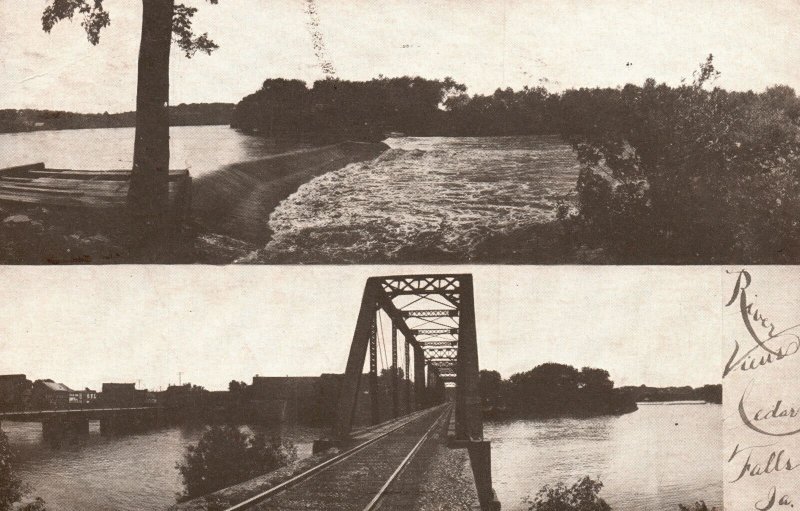 Cedar Falls IA-Iowa 1908 Multi View of River Metal Bridge Vintage Postcard