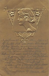 J84/ Postcard c1910 Artist Signed Art Nouveau Kirchner? Gold Woman 304