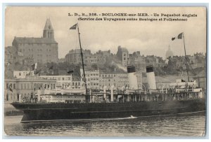 c1910 Boulogne Sur Mer An English Liner Between Boulogne and Folkestone Postcard