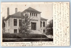 Atlantic Iowa Postcard Carnegie Library Exterior Building c1909 Vintage Antique
