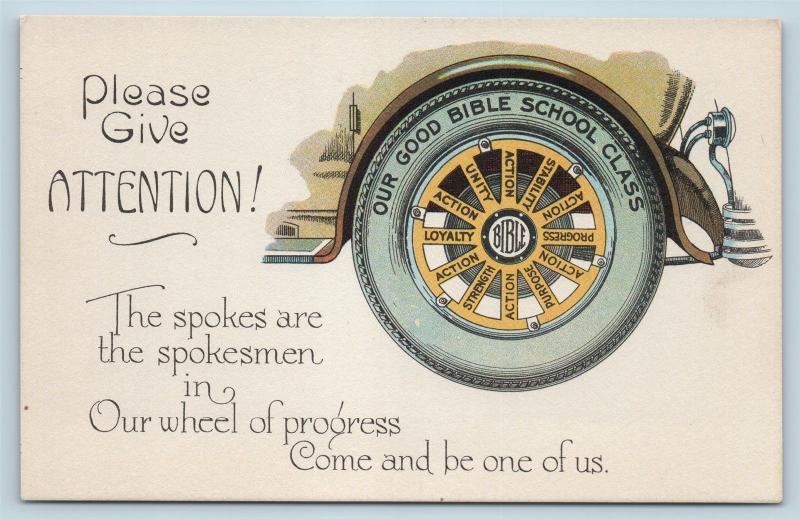 Postcard Good Bible School Class Wheel Spokes of Progress Religious c1918 #2 M1