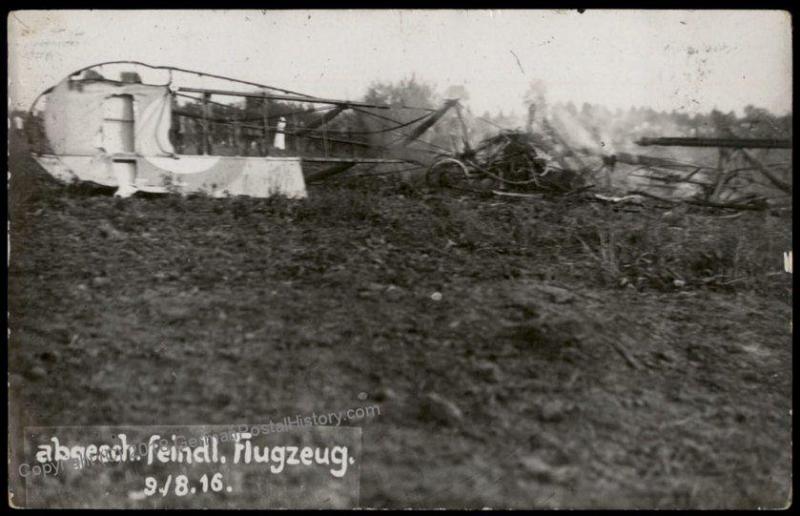WW1 RPPC postcard photo of crashed German biplane WW1 RPPC postcard photo of crashed German biplane