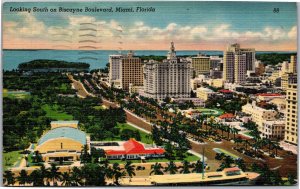 Postcard FL Miami Looking South on Biscayne Boulevard