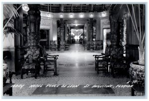 c1940's Lobby Hotel Ponce De Leon Interior St. Augustine FL RPPC Photo Postcard 
