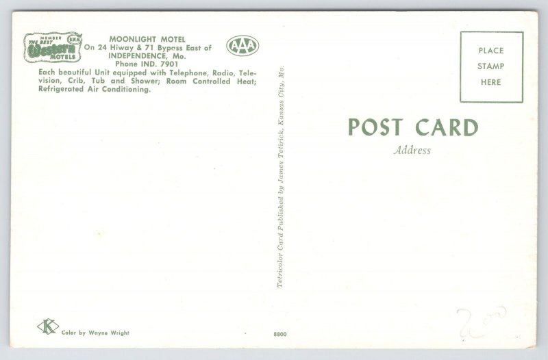 Roadside~Moonlight Motel Independence MO~AAA~Best Western~Chrome Postcard