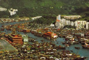 Hongkong, Birdseye Aberdeen Restaurants, Junks, Continental Size, Old Post Card