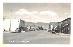 Oroville WA Main Street Windsor Cafe Barber Pole  Old Cars Real Photo Postcard