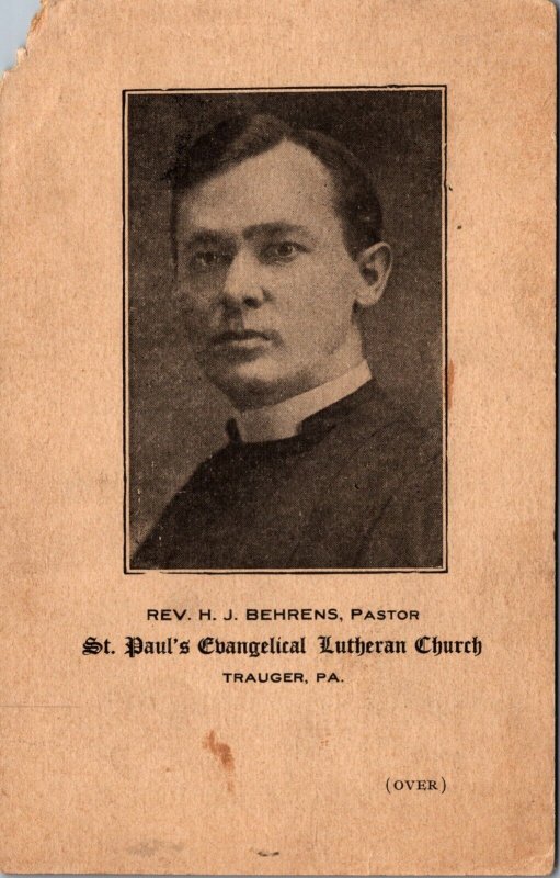 St. Paul's Evangelical Lutheran Church Pastor Reverand H J Behrens Card