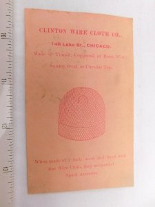 1870's-80's Clinton Wire Cloth Spark Arresters, Chicago, IL Victorian Card  F29