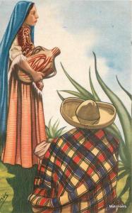 1940s Artist Impression Signed Jesus Water Carrier Mexico postcard 8744