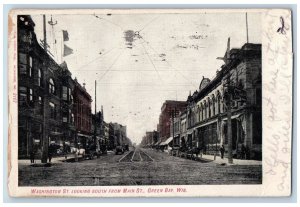 Green Bay Wisconsin Postcard Washington Street Looking South From Main St. 1907