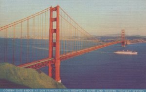 Golden Gate Bridge At San Francisco Links Redwood Empire Linen Vintage Postcard