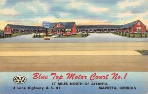 Marietta, GA Georgia  BLUE TOP MOTOR COURT NO 1  Roadside Motel  LINEN Postcard