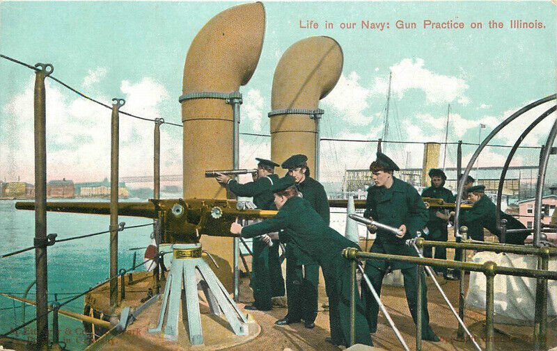 C-1910 Navy Military Life Gun Practice of Illinois Ettlinger Postcard 22-10098